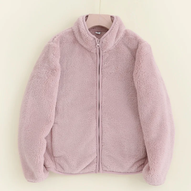 Girls' Teddy Fleece Zip Jacket — 5 Colourways — Pink, hanger front view