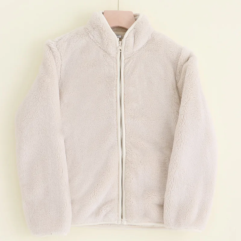 Girls' Teddy Fleece Zip Jacket — 5 Colourways — Ivory, hanger front view