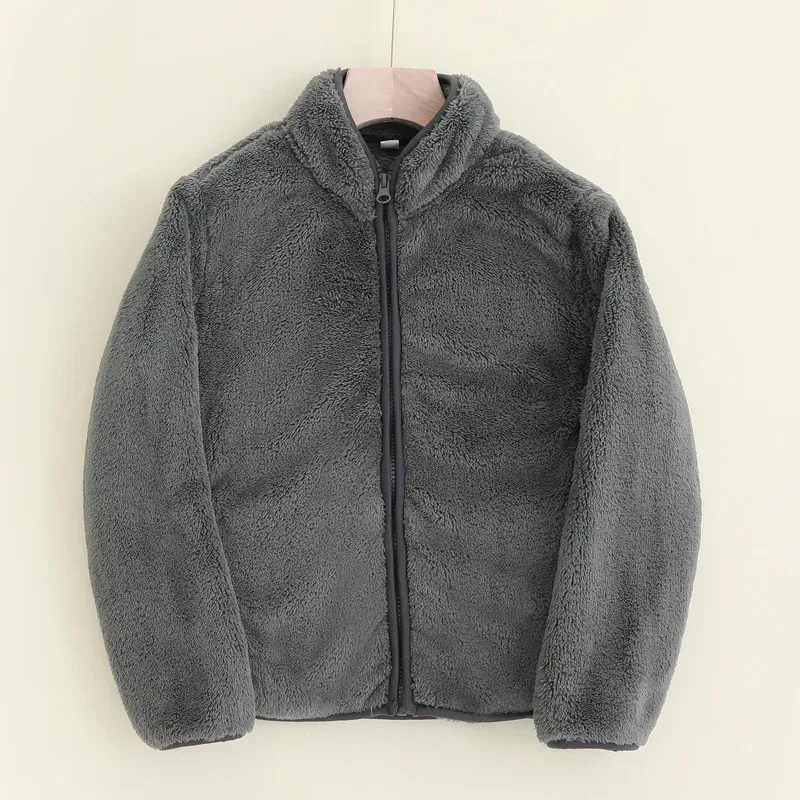 Girls' Teddy Fleece Zip Jacket — 5 Colourways — Gray, hanger front view