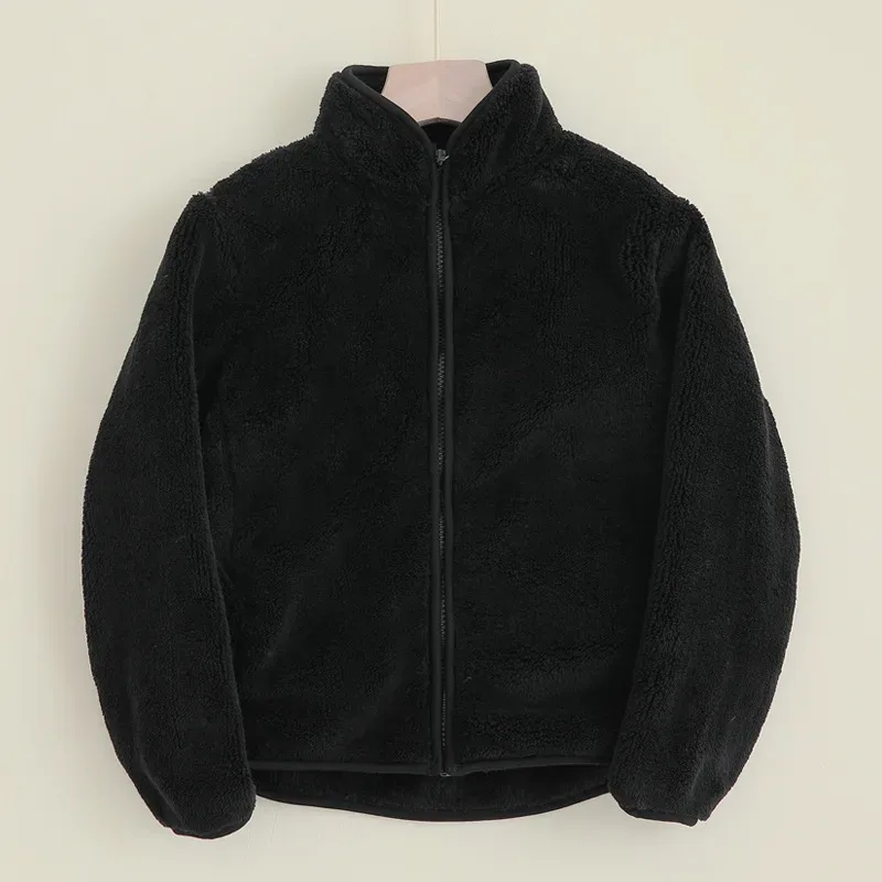 Girls' Teddy Fleece Zip Jacket — 5 Colourways — Black, hanger front view