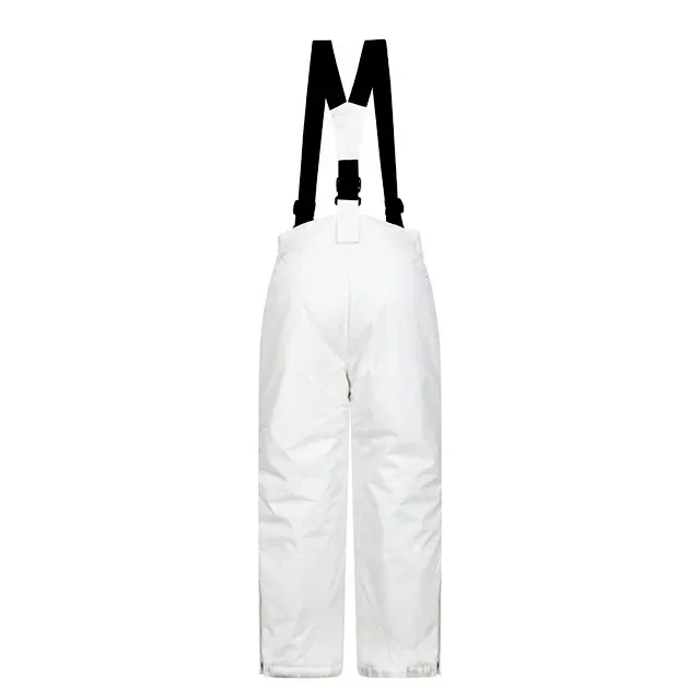 Girls' Two-Piece Ski Suit — Pink & White — White, suspender pant back view