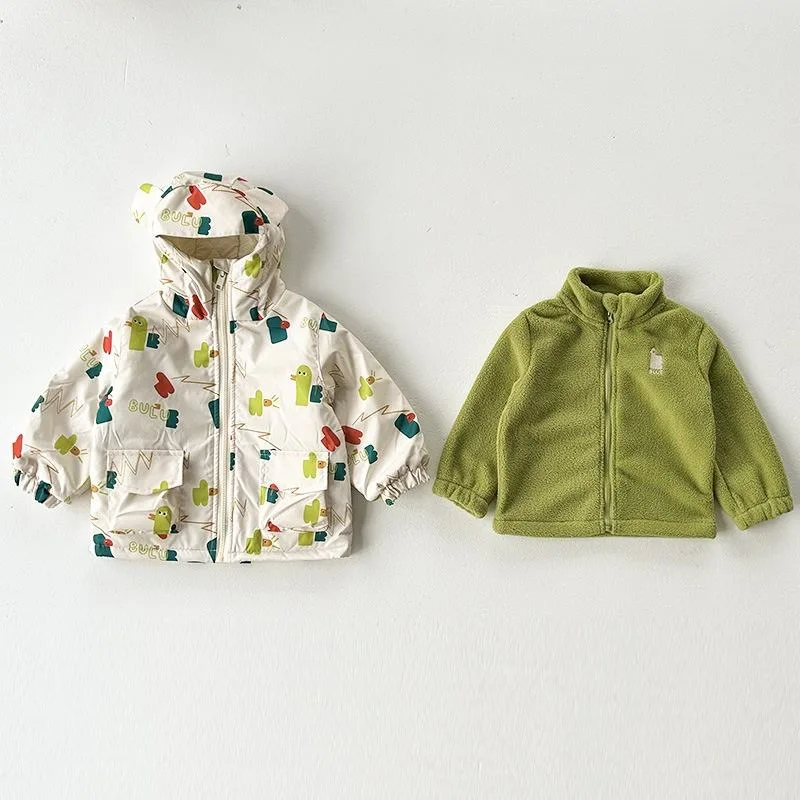 Kids' 3-in-1 Printed Jacket — 2 Colourways — White Print, shell and liner view