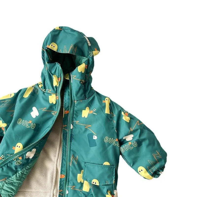 Kids' 3-in-1 Printed Jacket — 2 Colourways — Turquoise Print, open combined view