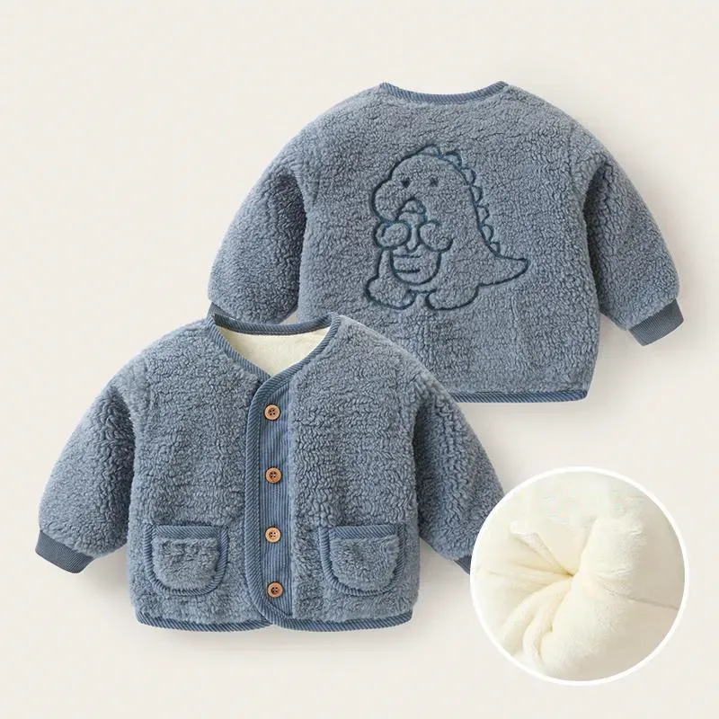 Kids' Animal-Back Fleece Cardigan — 4 Colourways — Blue, front and back views