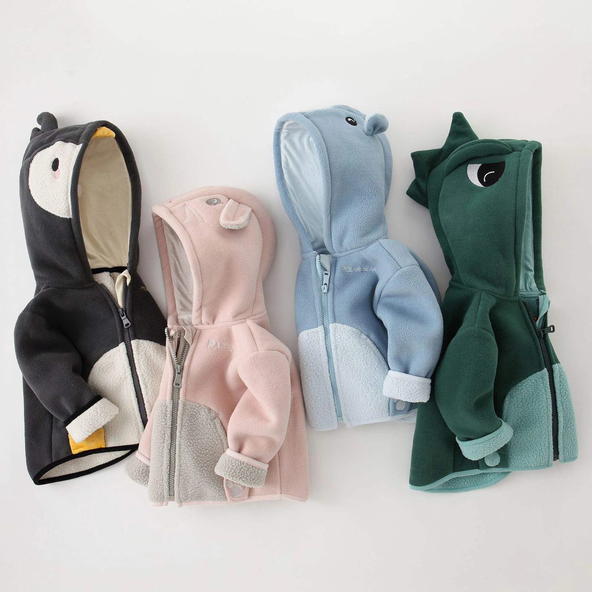 Kids' Animal-Hood Fleece Jacket — 4 Colourways — Four colourways, group view