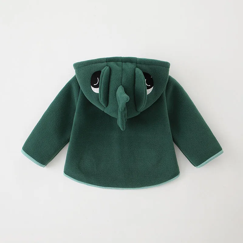 Kids' Animal-Hood Fleece Jacket — 4 Colourways — Dinosaur Green, back view