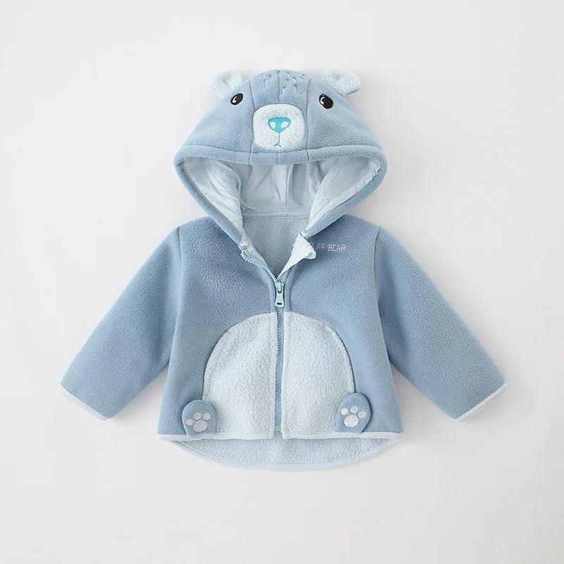 Kids' Animal-Hood Fleece Jacket — 4 Colourways — Bear Light Blue, front view