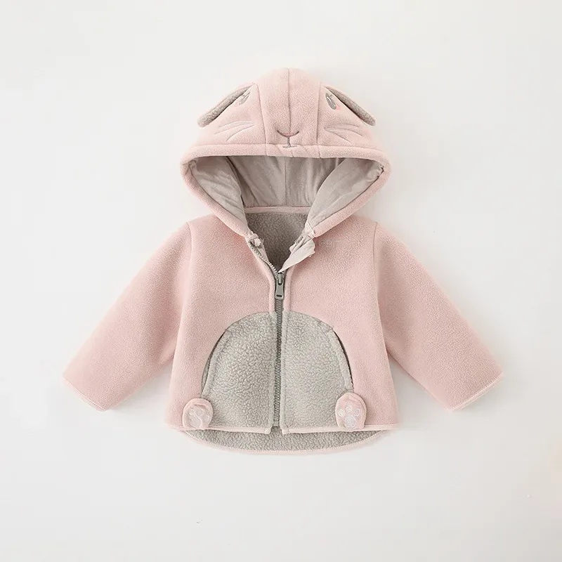 Kids' Animal-Hood Fleece Jacket — 4 Colourways — Bear Pink, front view