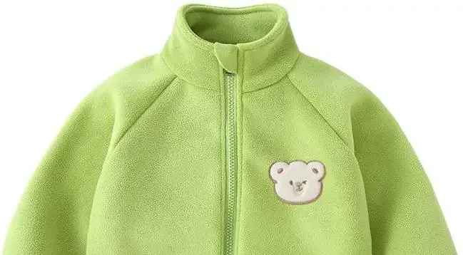 Kids' Bear-Appliqué Polar Fleece Jacket — 5 Colourways — Green, chest detail