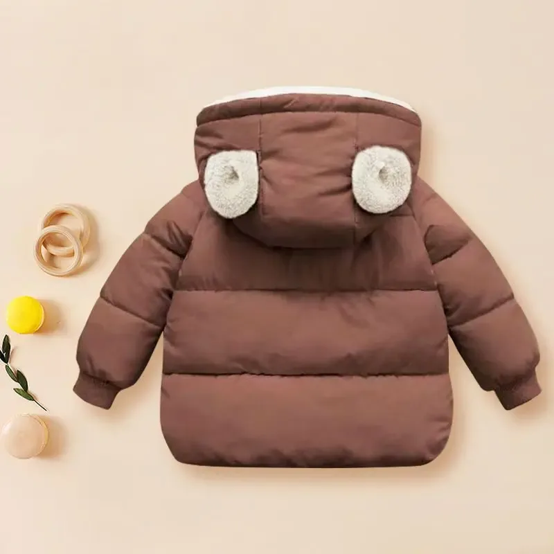 Kids' Bear-Ear Hooded Padded Jacket — Brown, back