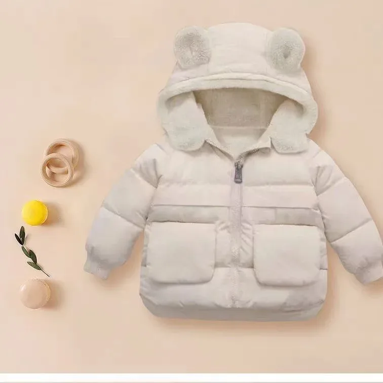 Kids' Bear-Ear Hooded Padded Jacket — Cream White, front