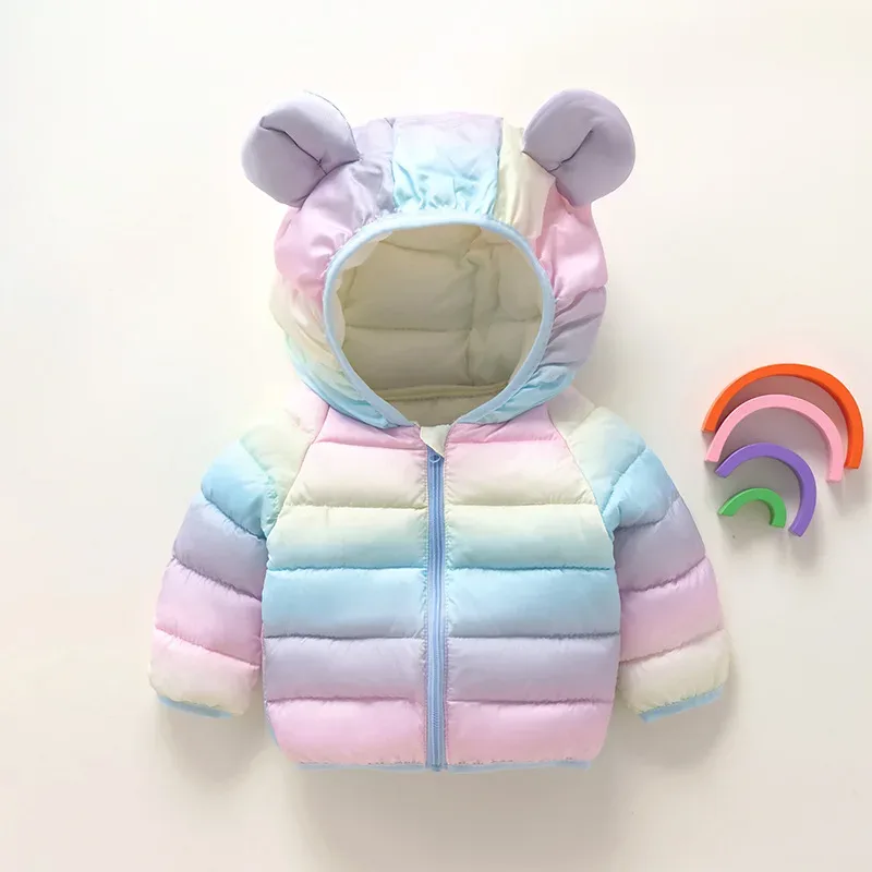 Kids' Bear-Ear Hooded Print Jacket — Rainbow Pastel, front