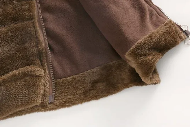 Kids' Bear-Ear Hooded Teddy Jacket — Brown — Brown, lining detail