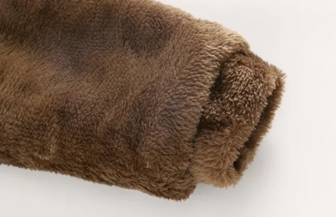 Kids' Bear-Ear Hooded Teddy Jacket — Brown — Brown, fabric detail
