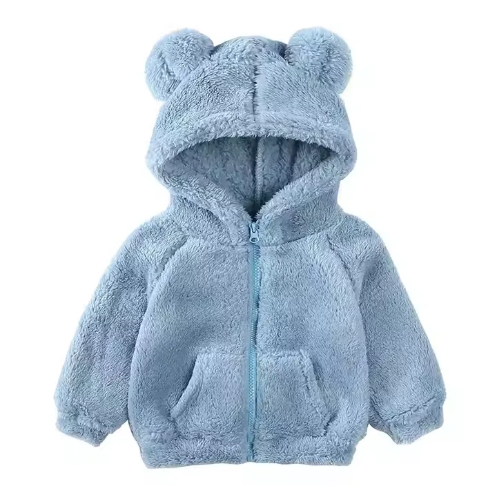 Kids' Bear-Ear Zip-Up Fleece Jacket — 5 Colourways — Blue, front view