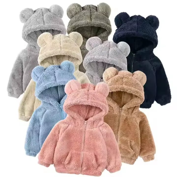 Kids' Bear-Ear Zip-Up Fleece Jacket — 5 Colourways — All five colourways together