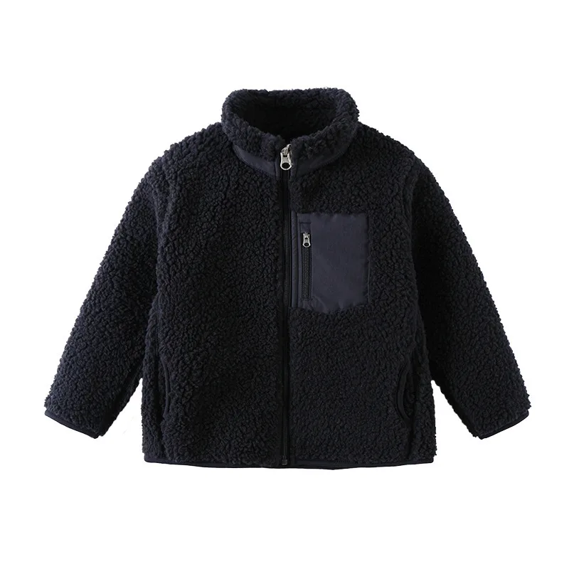 Kids' Boucle Sherpa Zip Jacket — 5 Colourways — Dark Navy, front view