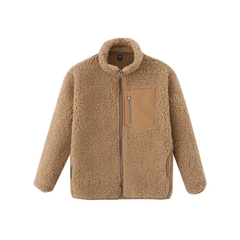Kids' Boucle Sherpa Zip Jacket — 5 Colourways — Camel, front view