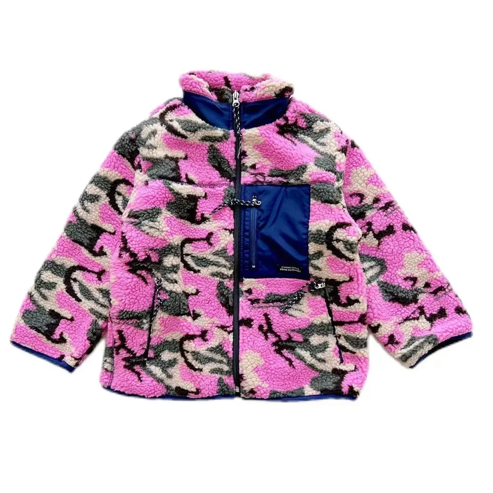 Kids' Camo Sherpa Zip Jacket — 3 Colourways — Pink Camo, front view