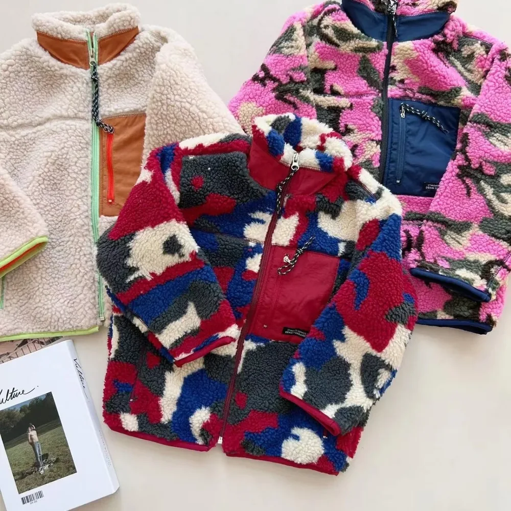 Kids' Camo Sherpa Zip Jacket — 3 Colourways — Three colourways, flat lay