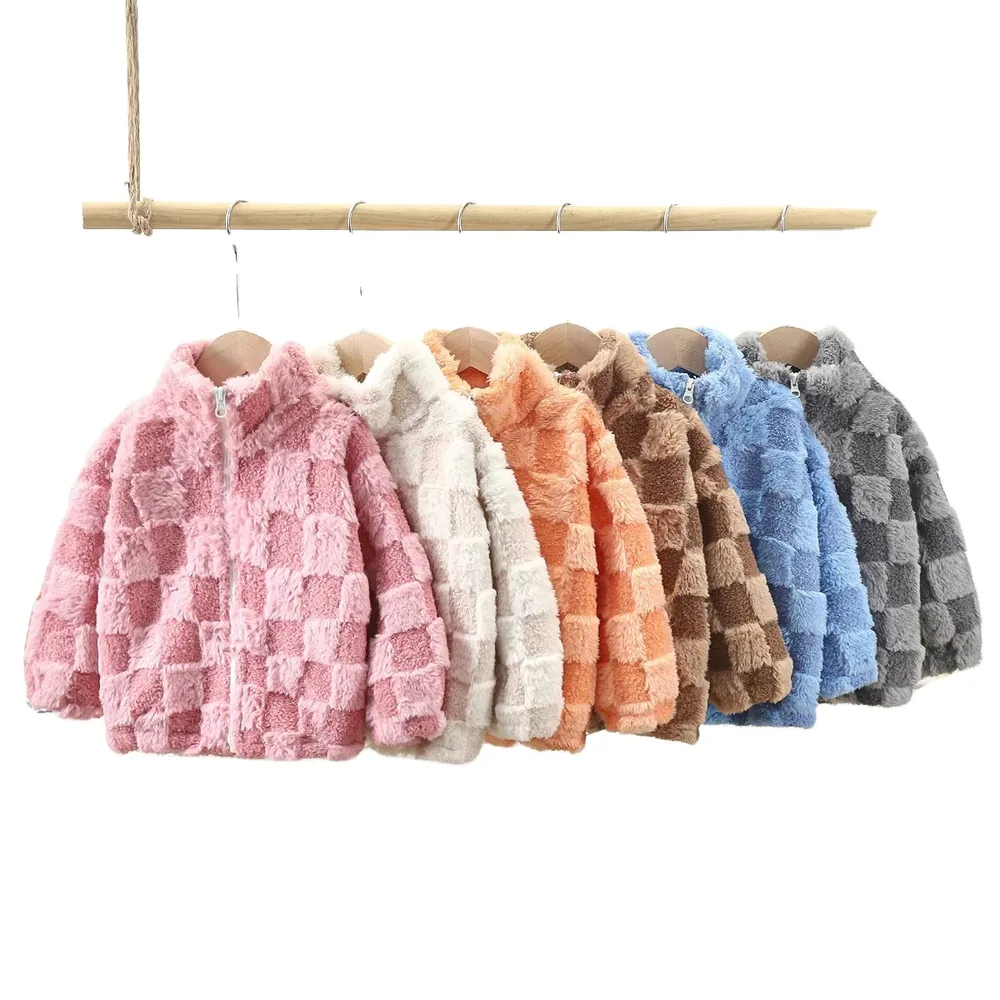 Kids' Checkerboard Plush Fleece Jacket — 6 Colourways — Six colourways on a rail