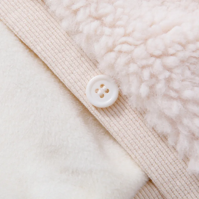 Kids' Cherry Fleece Button Jacket — Cream — Cream White, button detail