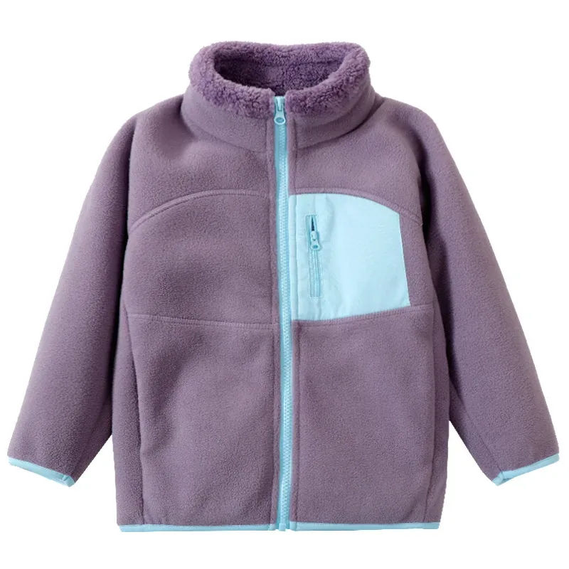 Kids' Fleece Jacket with Contrast Chest Pocket — 5 Colourways — Purple, front view