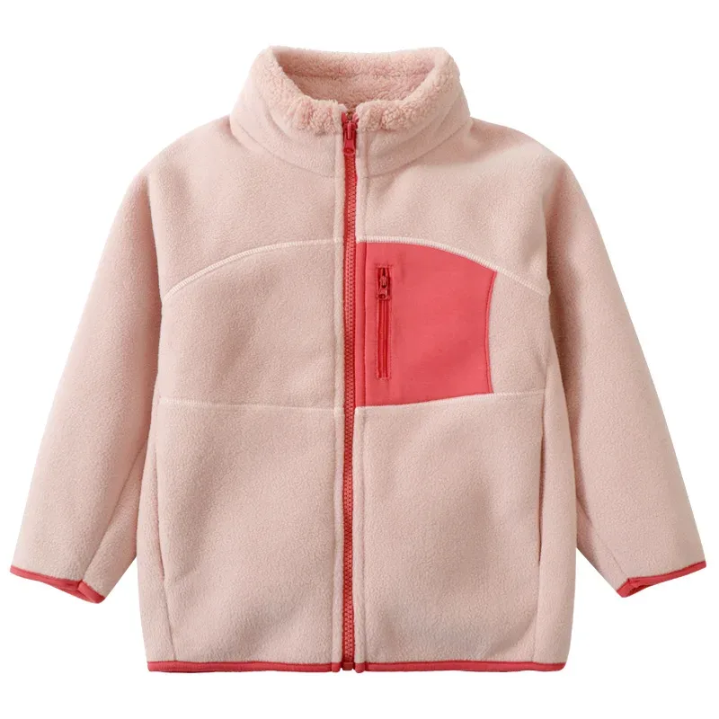 Kids' Fleece Jacket with Contrast Chest Pocket — 5 Colourways — Pink, front view
