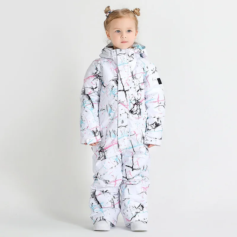 Kids' one-piece ski suit with a print — White Clouds
