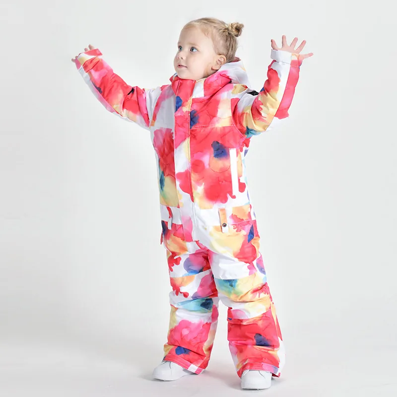 Kids' one-piece ski suit with a print — Pink Clouds