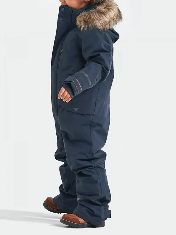 Kids' colour-block one-piece ski suit — Navy