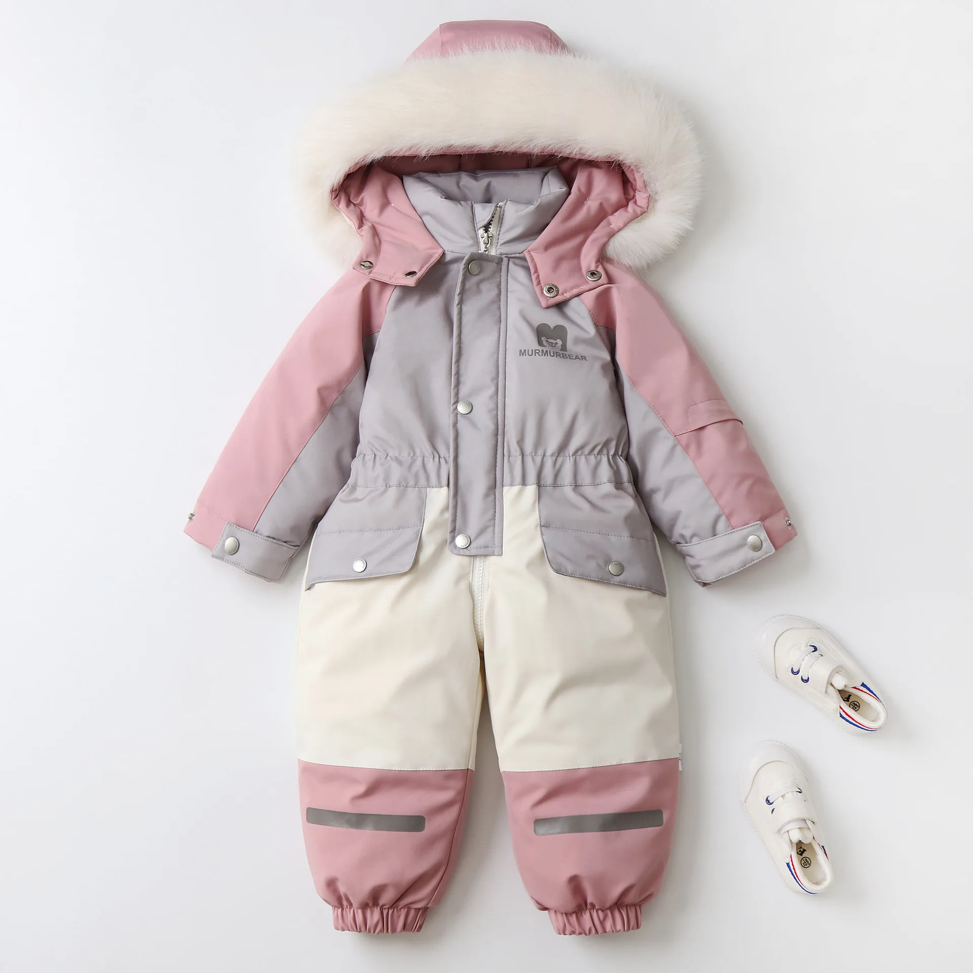 Kids' colour-block plush romper — Pink Colour-Block, front