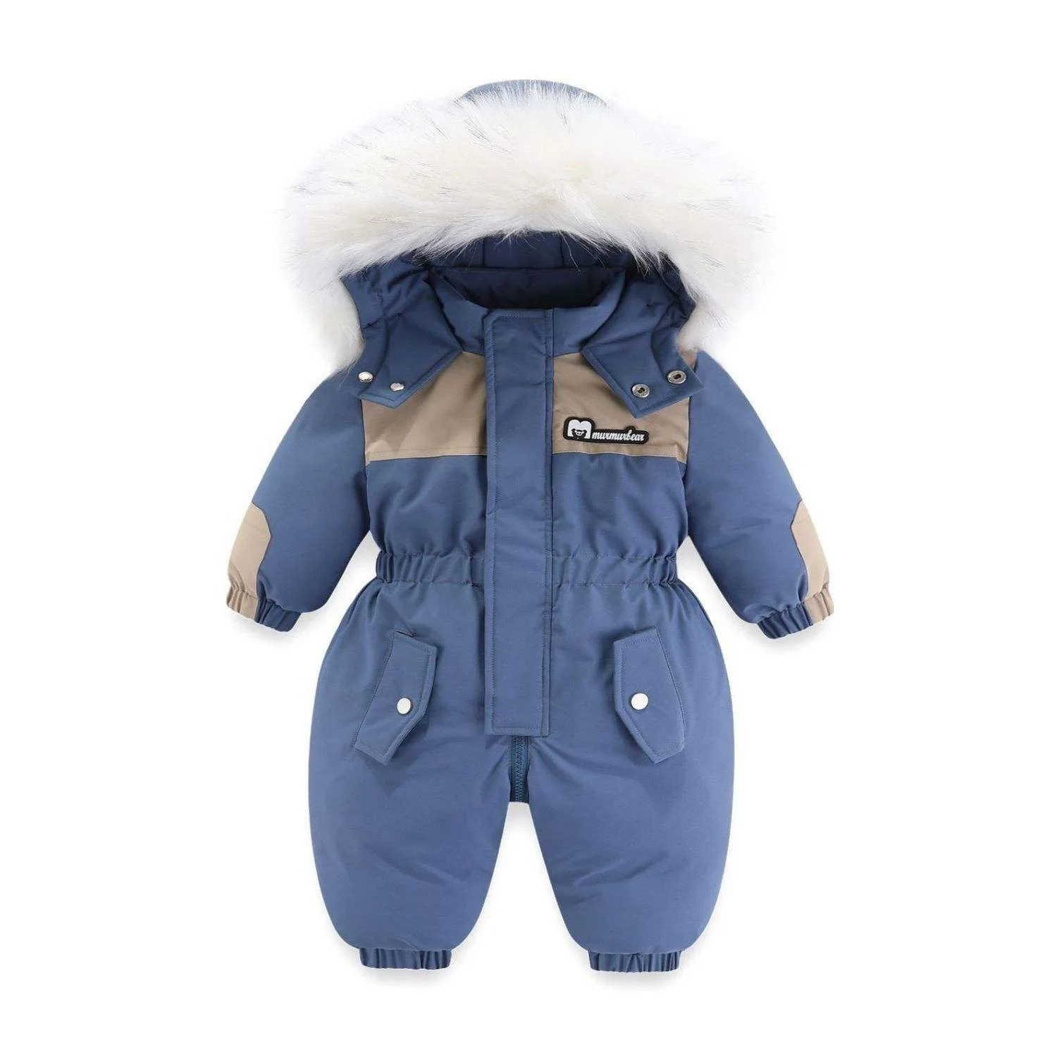 Kids' colour-block plush romper — Blue Colour-Block, front