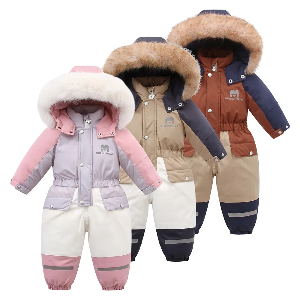 Kids' colour-block plush romper — Khaki, Rust and Pink colour-block colourways