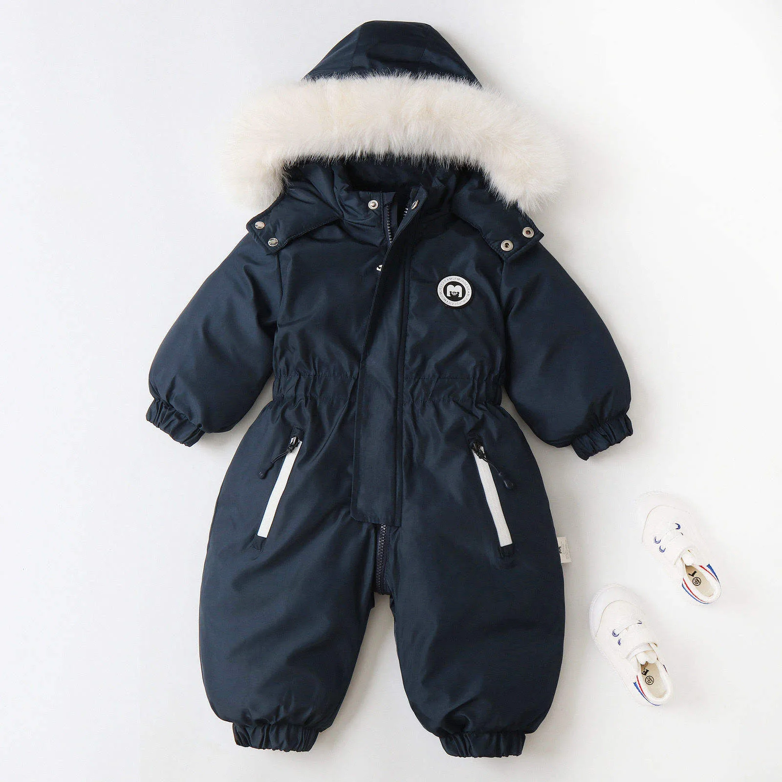 Kids' colour-block plush romper — Black, front