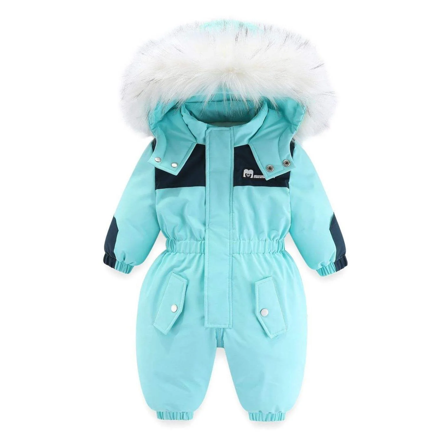 Kids' colour-block plush romper — Teal, front