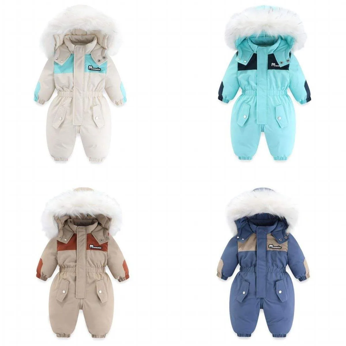 Kids' colour-block plush romper — Cream, Teal, Beige and Navy solid colourways