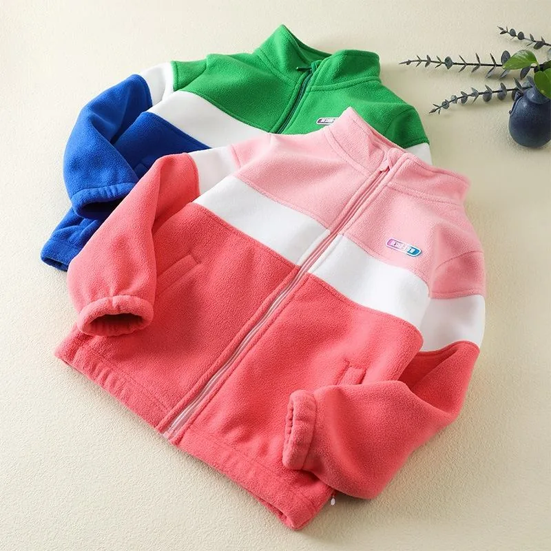 Kids' Colour-Block Polar Fleece Jacket — 4 Colourways — Coral Pink and Royal Blue & Green, group view