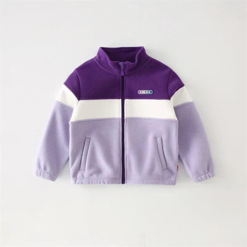 Kids' Colour-Block Polar Fleece Jacket — 4 Colourways — Purple, front view