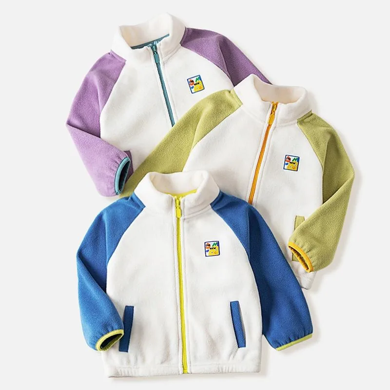 Kids' Colour-Block Raglan Fleece Jacket — 3 Colourways — Three colourways, group view