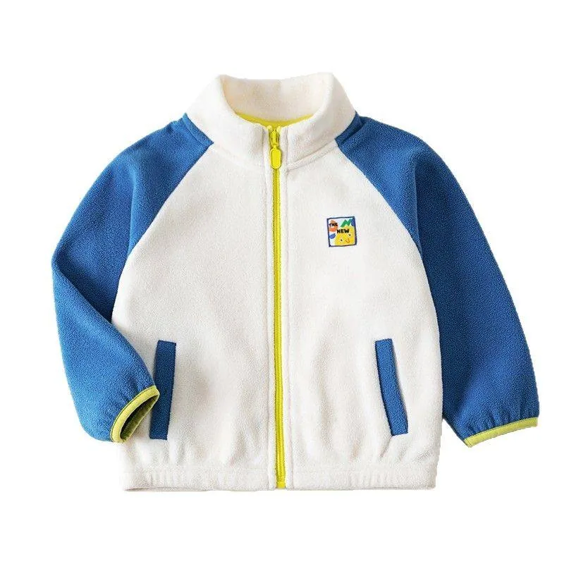 Kids' Colour-Block Raglan Fleece Jacket — 3 Colourways — Blue, front view