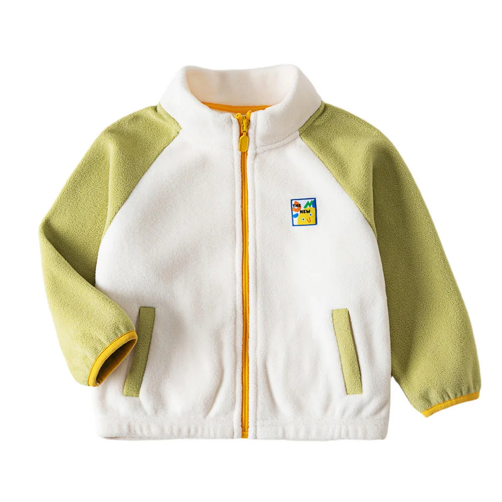 Kids' Colour-Block Raglan Fleece Jacket — 3 Colourways — Green, front view