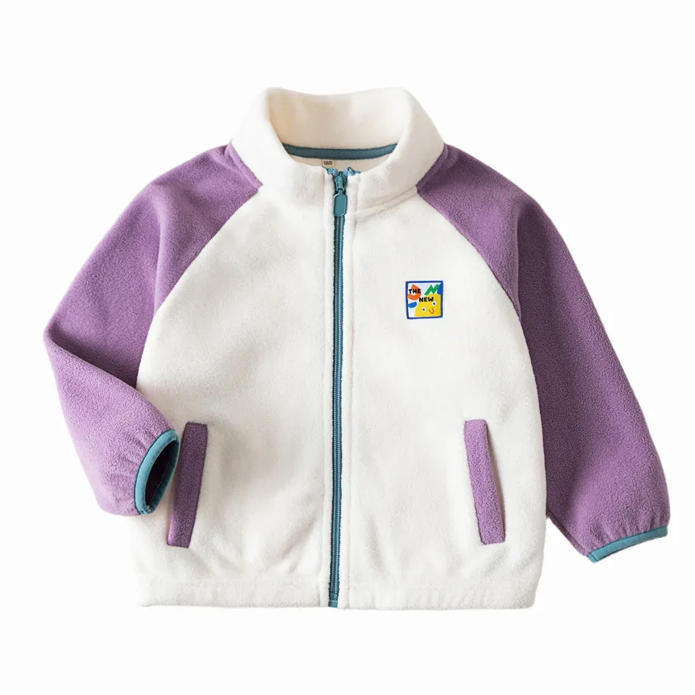 Kids' Colour-Block Raglan Fleece Jacket — 3 Colourways — Purple, front view