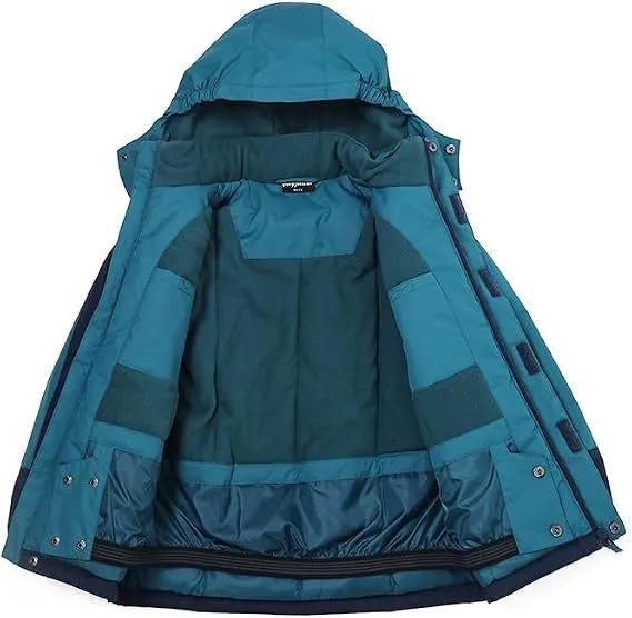 Kids' Colour-Block Ski Jacket — 1 Colourway — Raspberry & Teal, inside view, snow skirt