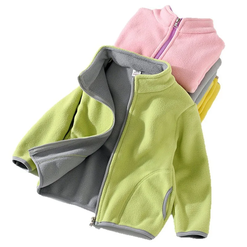 Kids' Fleece Zip Jacket with Contrast Lining — 5 Colourways — Three colourways, group view