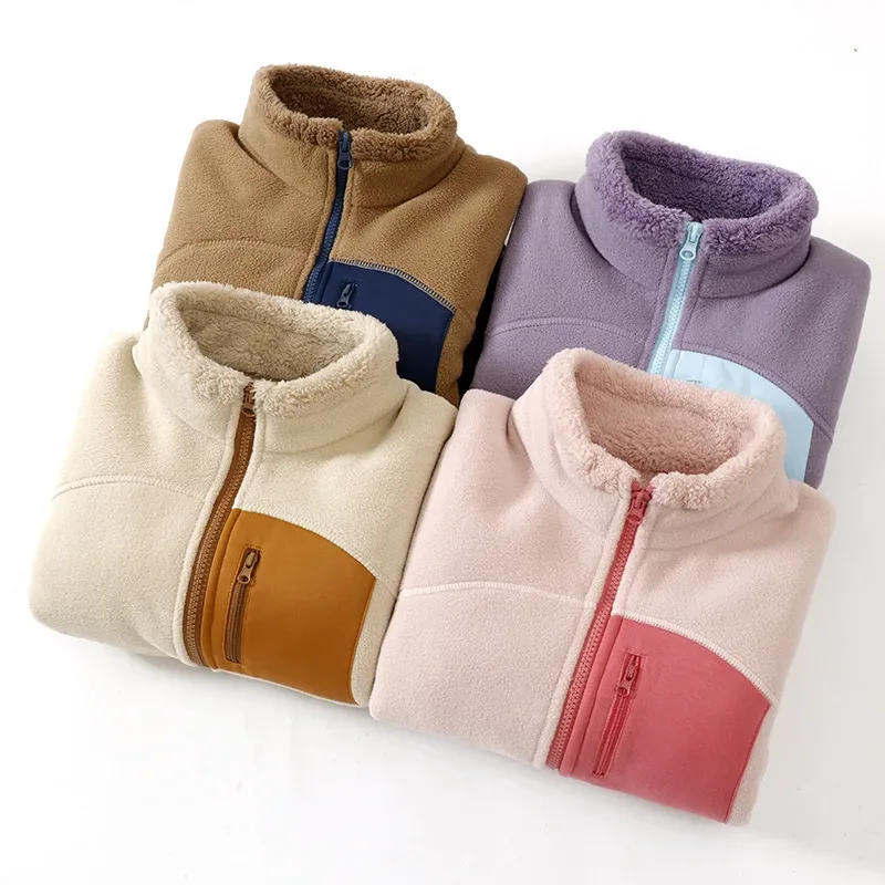 Kids' Contrast-Pocket Fleece Jacket — Family Sizes — Four colourways, folded