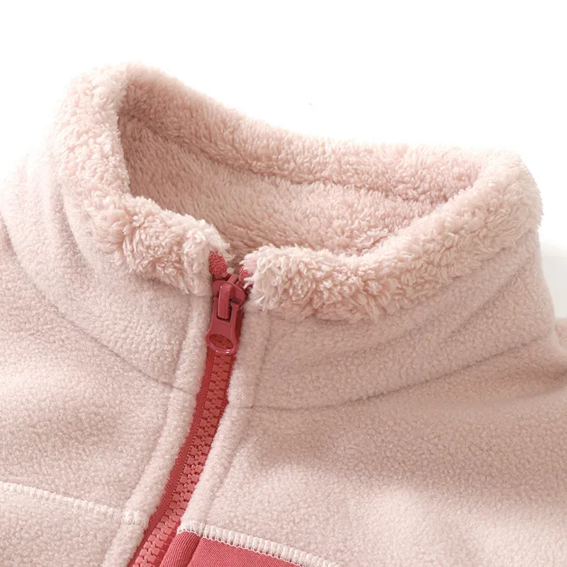 Kids' Contrast-Pocket Fleece Jacket — Family Sizes — Pink, collar close-up