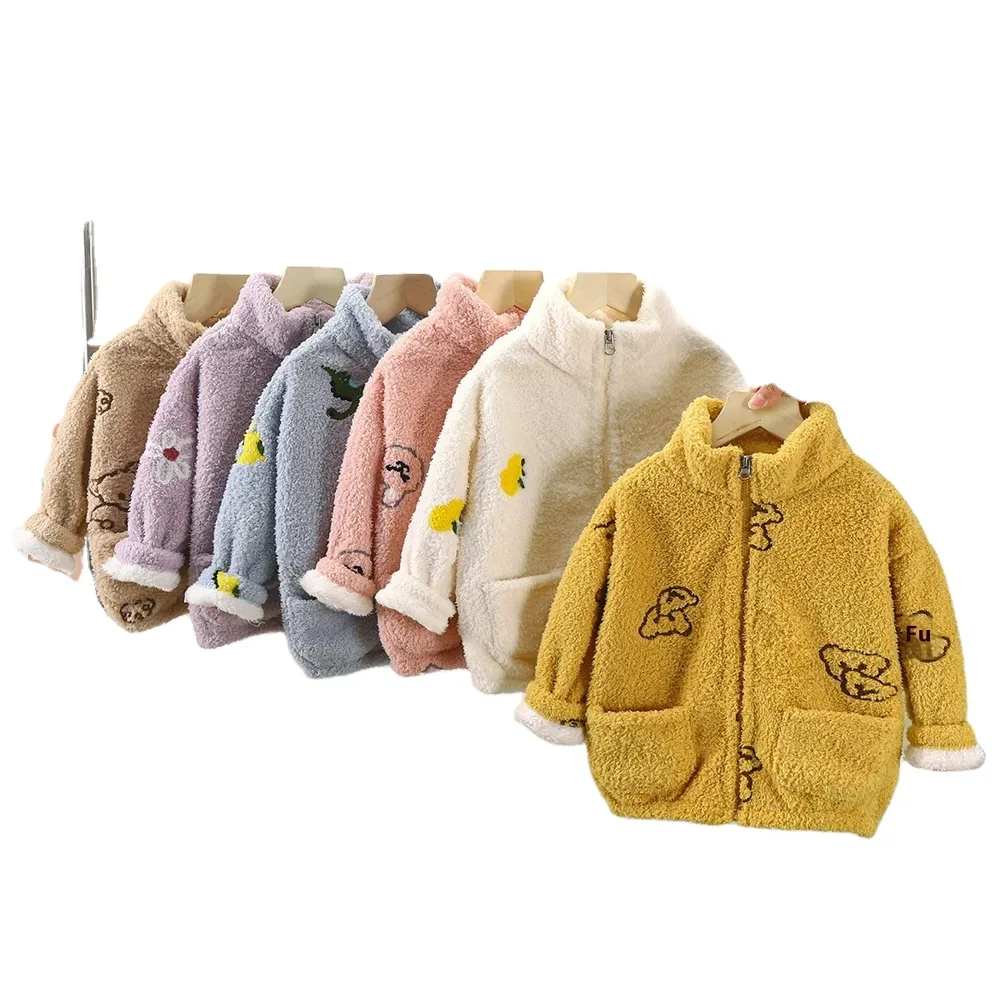Kids' Coral Fleece Cartoon Zip Jacket — 6 Colourways — Six colourways on hangers