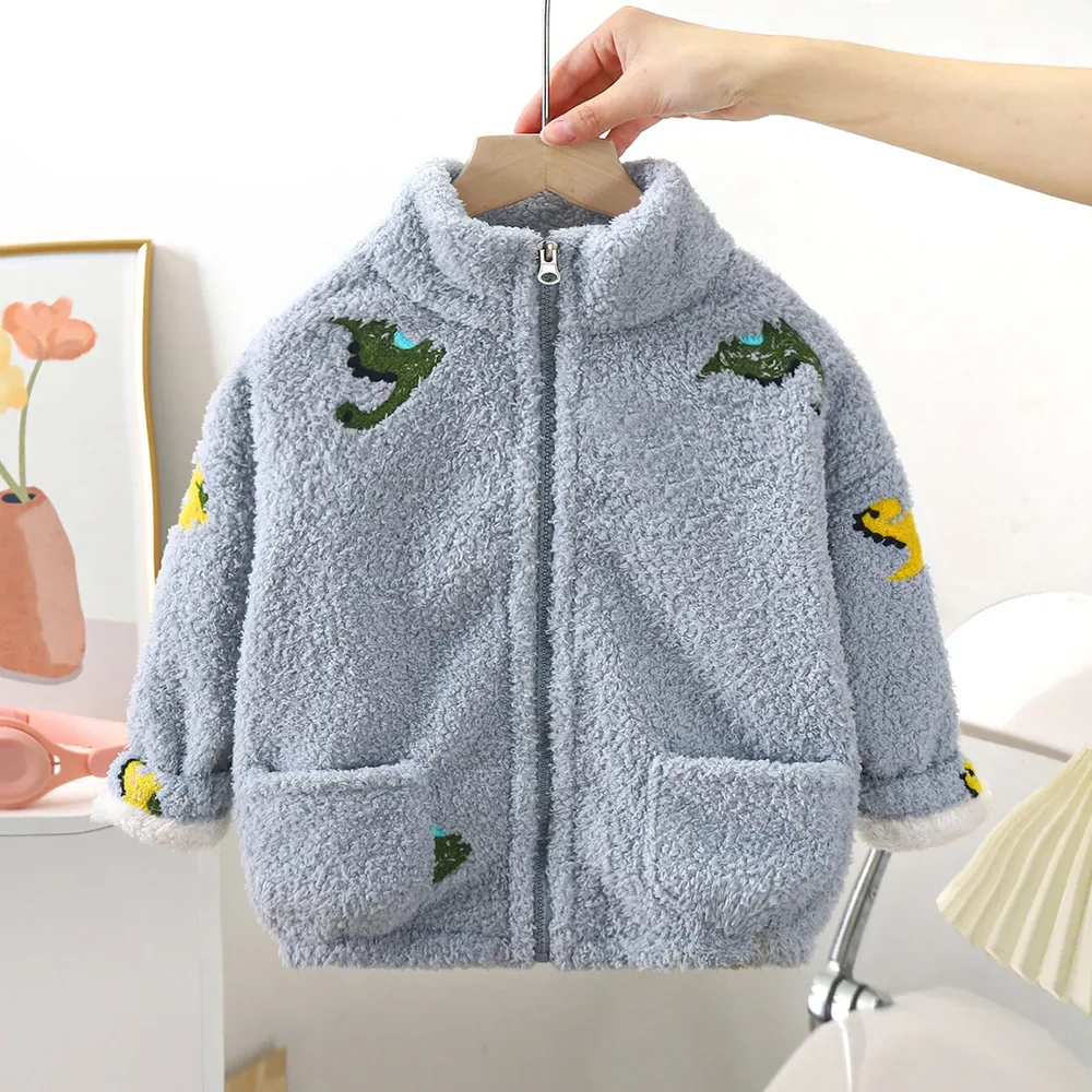 Kids' Coral Fleece Cartoon Zip Jacket — 6 Colourways — Blue, front view