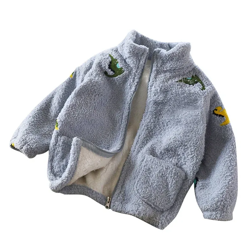 Kids' Coral Fleece Cartoon Zip Jacket — 6 Colourways — Blue, open front view